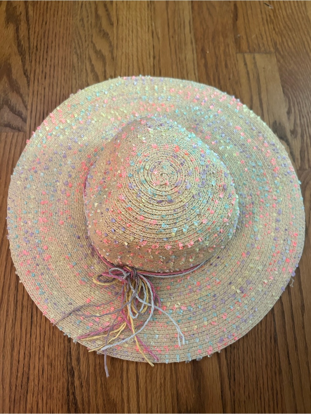 H&M Girls Sz 6-8Y Tan Pink Purple Blue Yellow Sun Hat - Perfect for Summer